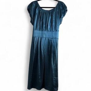 Teal Satin Midi Dress